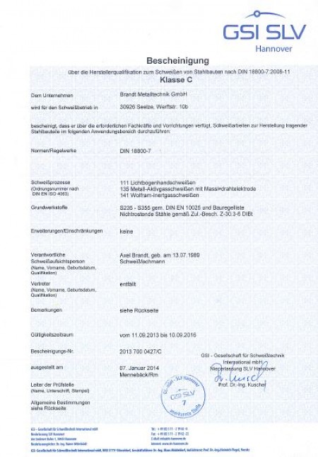 Herstellerqualifikation Klasse C