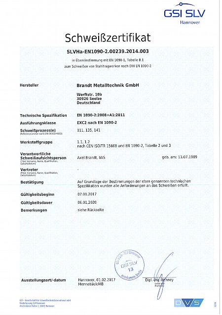 Schweißzertifikat